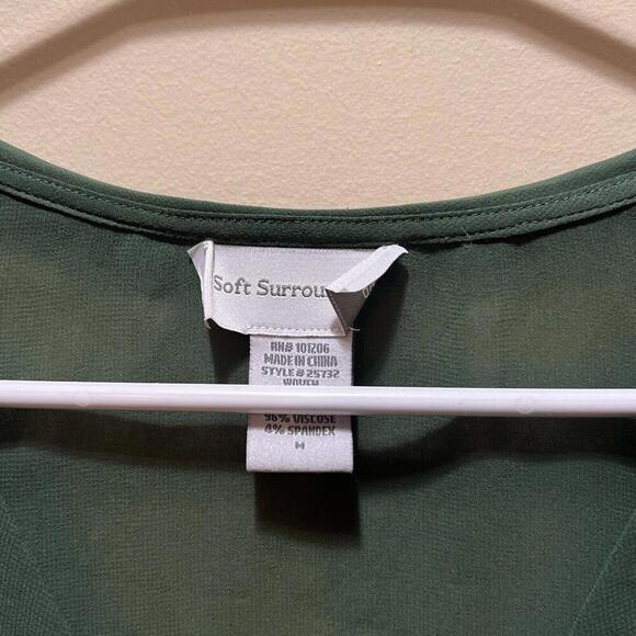 Soft Surroundings Green Sheer Collared V-Neck Tunic Blouse Long Sleeve M - Picture 3 of 4